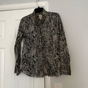 J. Crew Black and Cream Abstract Print Blouse 100% cotton